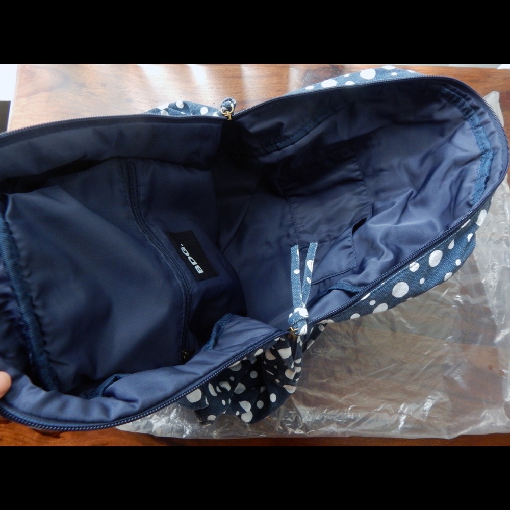 Basic Canvas School Backpack Blue White Polka Dot - image 4